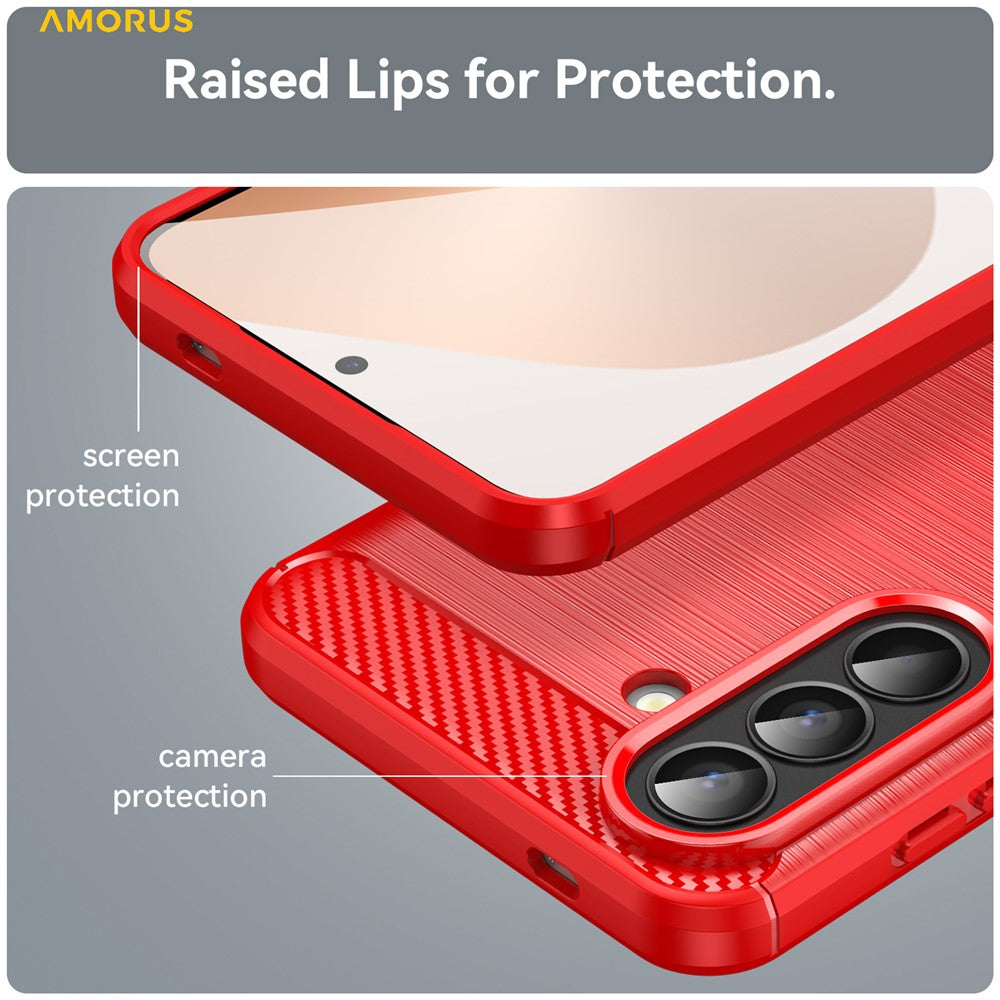 AMORUS For Samsung Galaxy A57 5G Case Carbon Fiber Texture Brushed Protective Phone Cover - Red