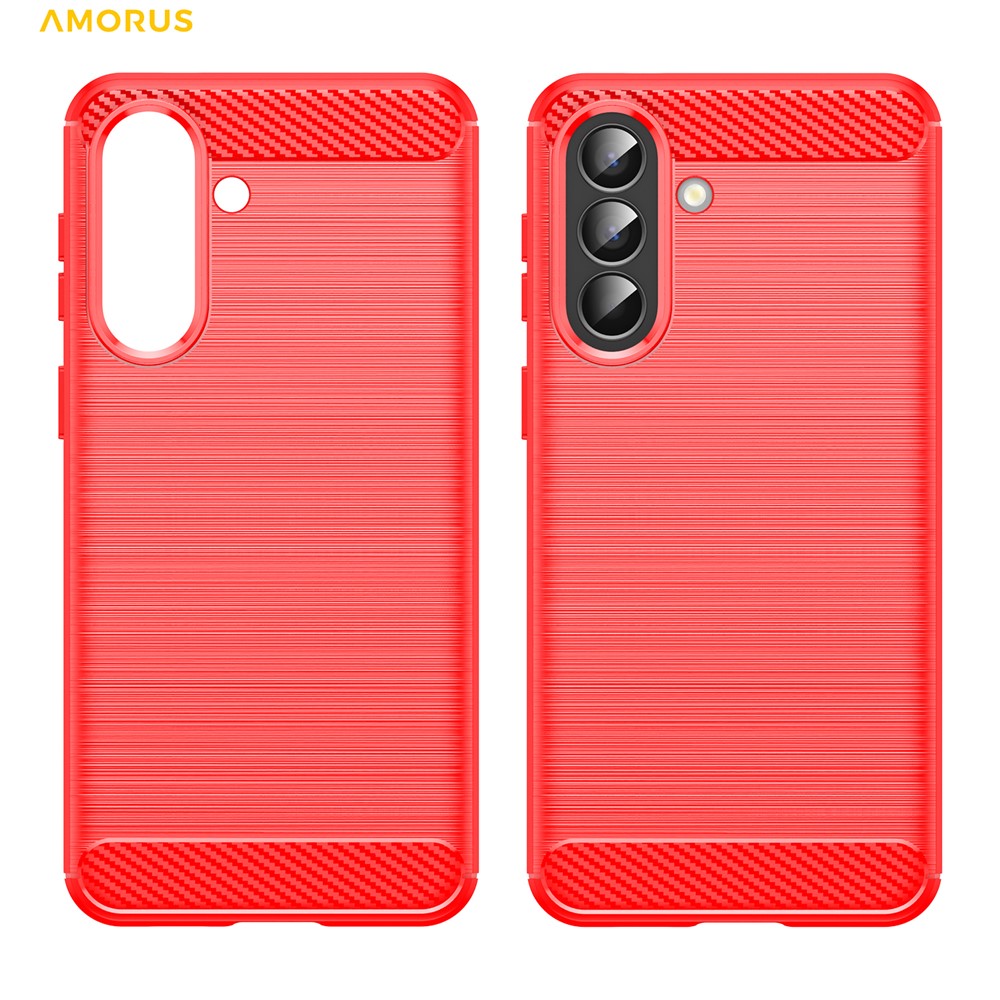 AMORUS For Samsung Galaxy A57 5G Case Carbon Fiber Texture Brushed Protective Phone Cover - Red