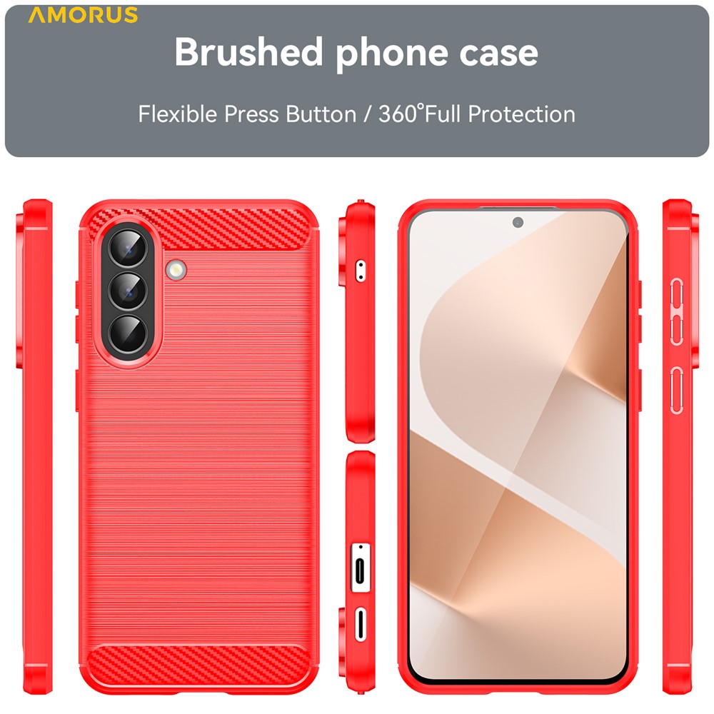AMORUS For Samsung Galaxy A57 5G Case Carbon Fiber Texture Brushed Protective Phone Cover - Red