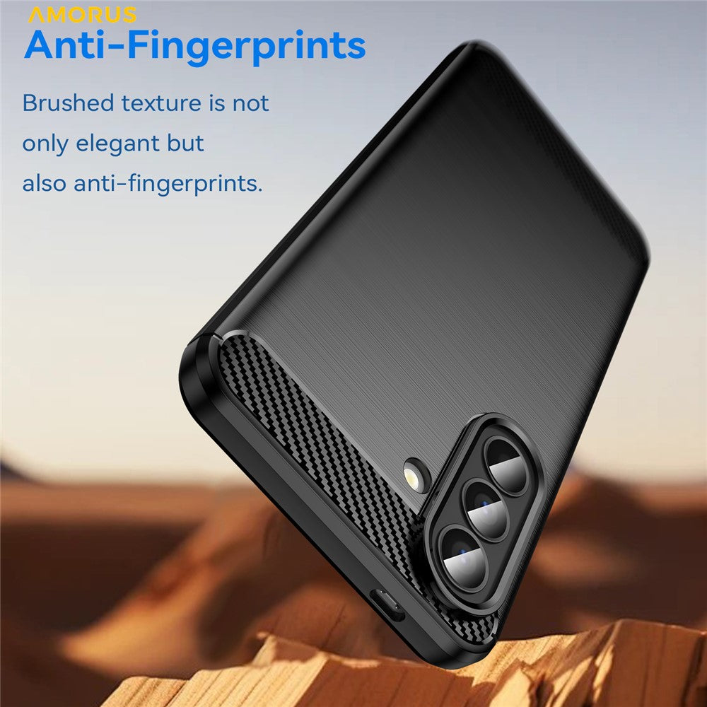 AMORUS For Samsung Galaxy A57 5G Case Carbon Fiber Texture Brushed Protective Phone Cover - Black