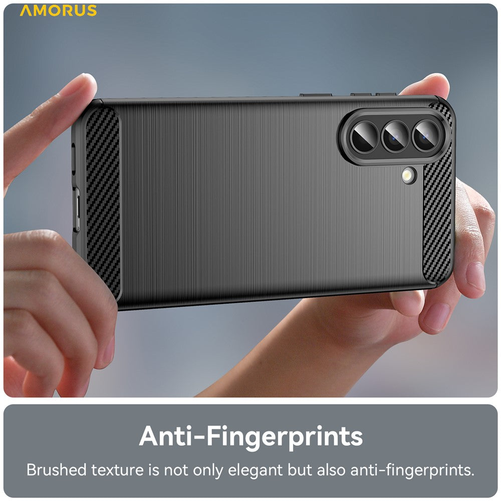 AMORUS For Samsung Galaxy A57 5G Case Carbon Fiber Texture Brushed Protective Phone Cover - Black