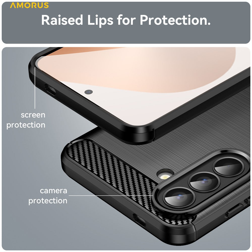 AMORUS For Samsung Galaxy A57 5G Case Carbon Fiber Texture Brushed Protective Phone Cover - Black