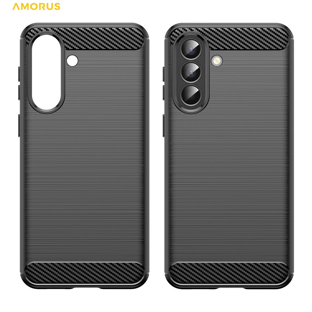AMORUS For Samsung Galaxy A57 5G Case Carbon Fiber Texture Brushed Protective Phone Cover - Black