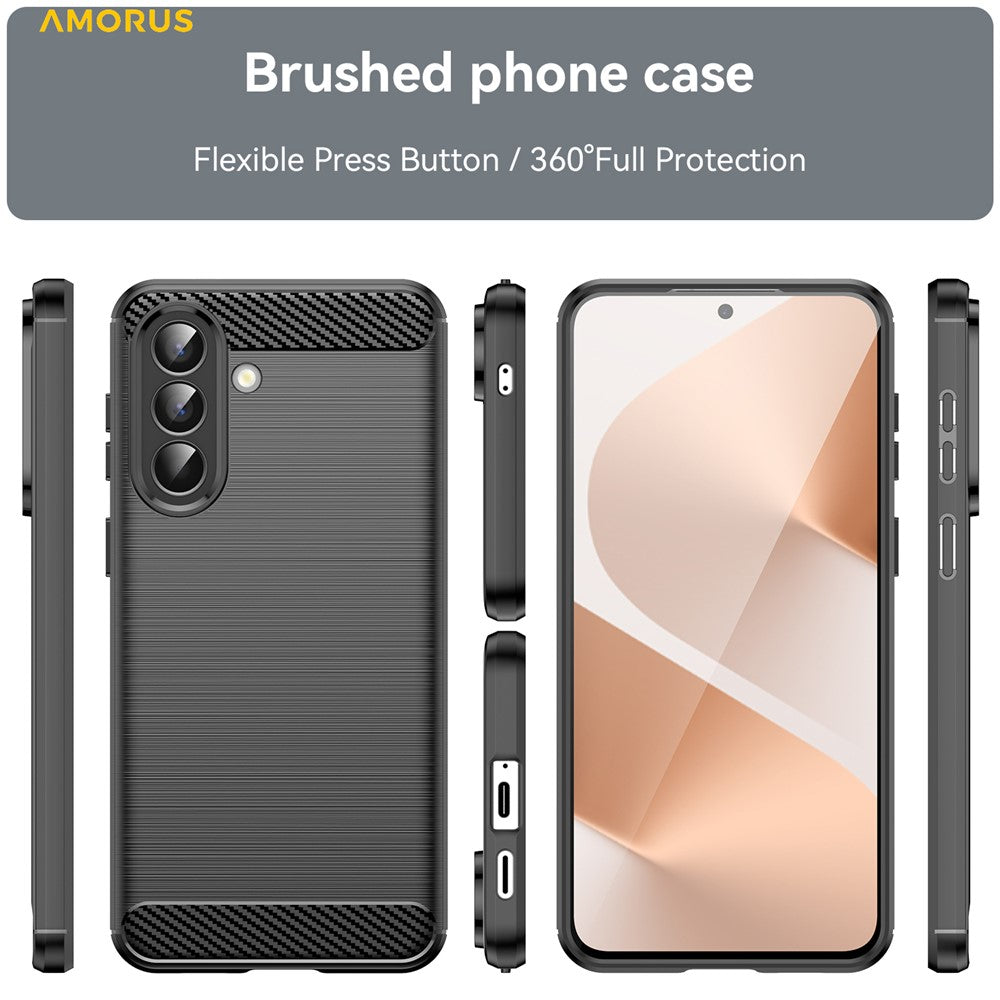 AMORUS For Samsung Galaxy A57 5G Case Carbon Fiber Texture Brushed Protective Phone Cover - Black