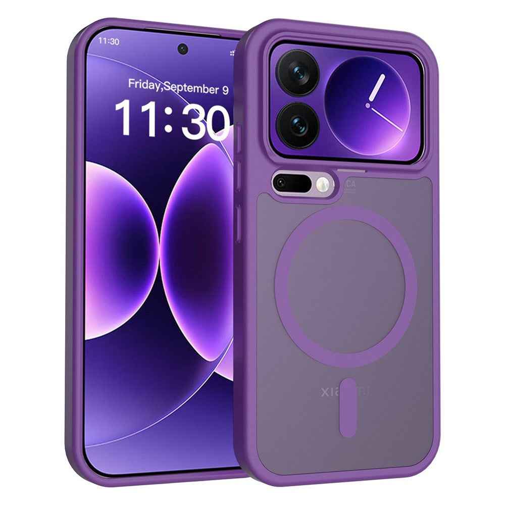 For Xiaomi 17 Pro Magnetic Phone Case Matte Finish TPU PC Shockproof Phone Cover with Tempered Glass - Dark Purple