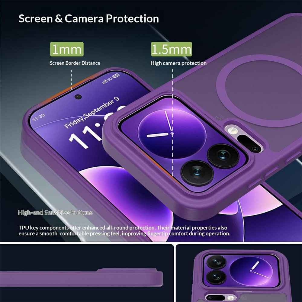 For Xiaomi 17 Pro Magnetic Phone Case Matte Finish TPU PC Shockproof Phone Cover with Tempered Glass - Dark Purple