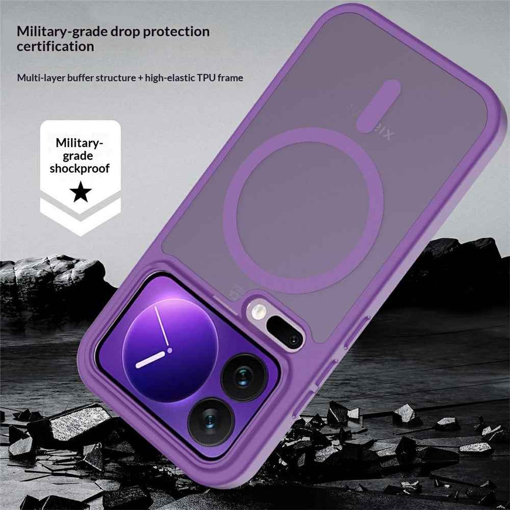 For Xiaomi 17 Pro Magnetic Phone Case Matte Finish TPU PC Shockproof Phone Cover with Tempered Glass - Dark Purple