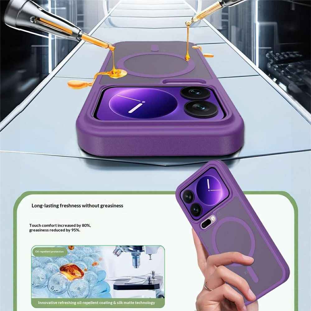 For Xiaomi 17 Pro Magnetic Phone Case Matte Finish TPU PC Shockproof Phone Cover with Tempered Glass - Dark Purple