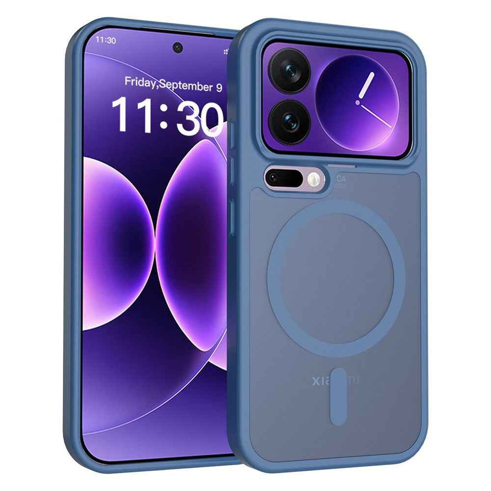 For Xiaomi 17 Pro Magnetic Phone Case Matte Finish TPU PC Shockproof Phone Cover with Tempered Glass - Sapphire