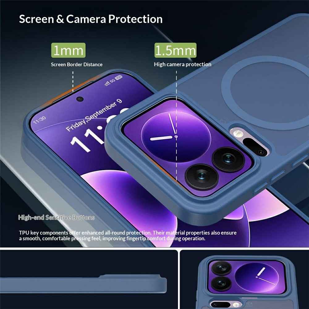 For Xiaomi 17 Pro Magnetic Phone Case Matte Finish TPU PC Shockproof Phone Cover with Tempered Glass - Sapphire