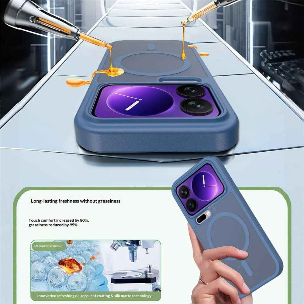 For Xiaomi 17 Pro Magnetic Phone Case Matte Finish TPU PC Shockproof Phone Cover with Tempered Glass - Sapphire