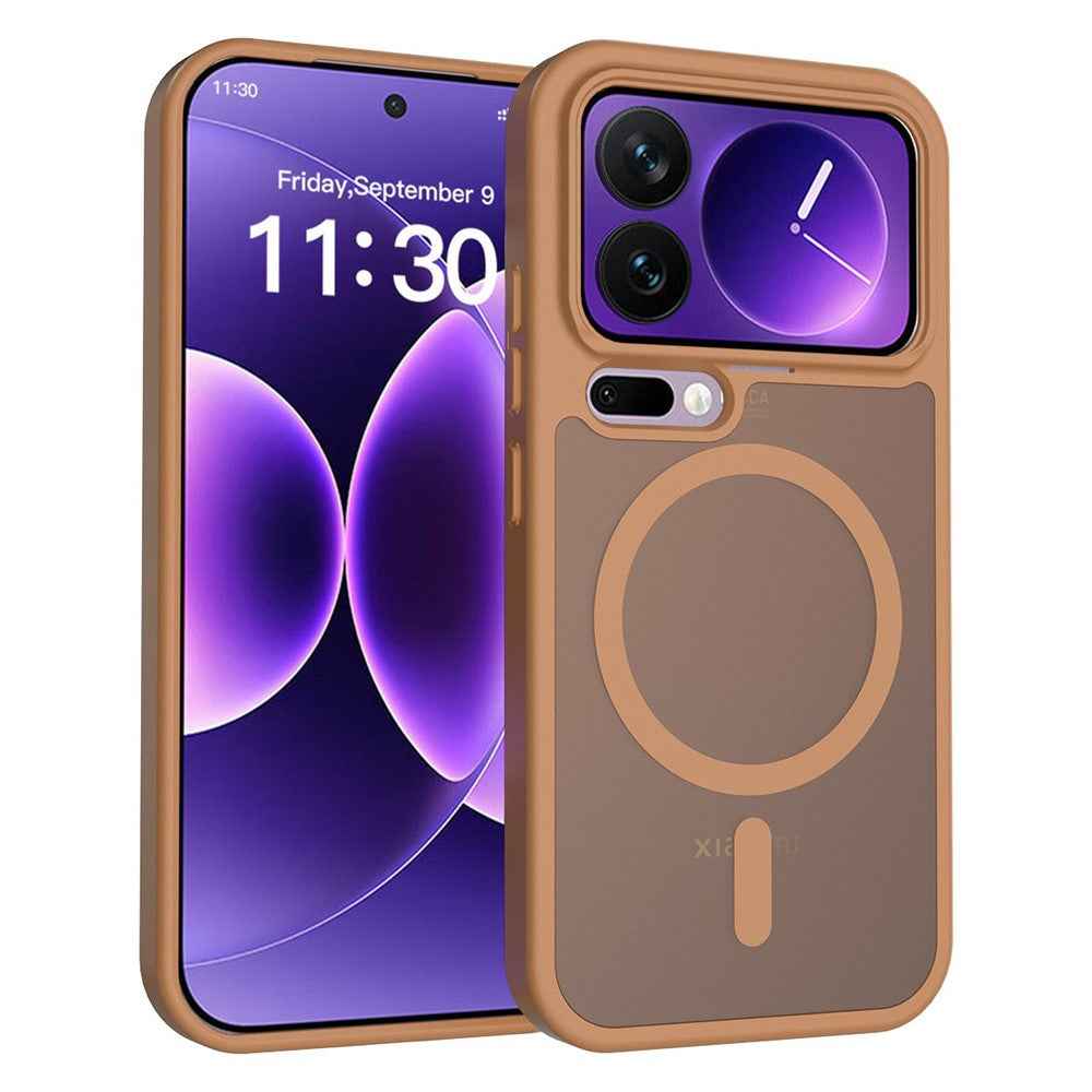 For Xiaomi 17 Pro Magnetic Phone Case Matte Finish TPU PC Shockproof Phone Cover with Tempered Glass - Coffee