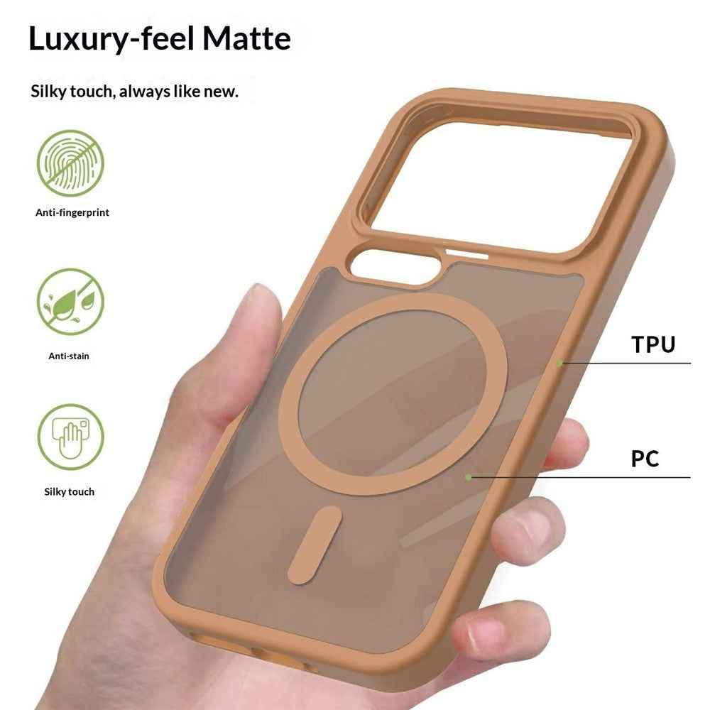 For Xiaomi 17 Pro Magnetic Phone Case Matte Finish TPU PC Shockproof Phone Cover with Tempered Glass - Coffee