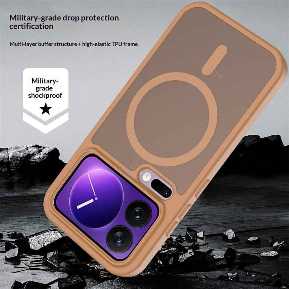 For Xiaomi 17 Pro Magnetic Phone Case Matte Finish TPU PC Shockproof Phone Cover with Tempered Glass - Coffee