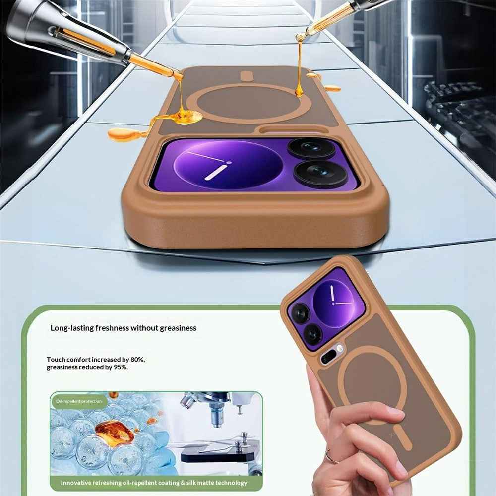 For Xiaomi 17 Pro Magnetic Phone Case Matte Finish TPU PC Shockproof Phone Cover with Tempered Glass - Coffee