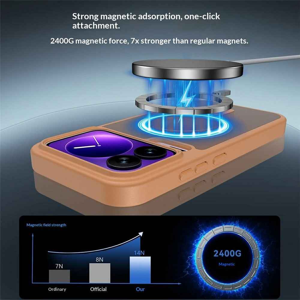 For Xiaomi 17 Pro Magnetic Phone Case Matte Finish TPU PC Shockproof Phone Cover with Tempered Glass - Coffee