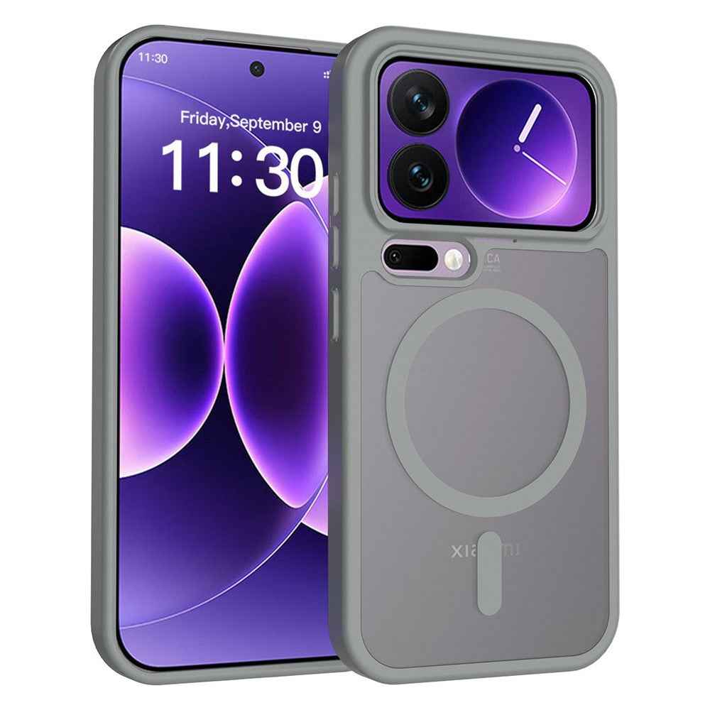 For Xiaomi 17 Pro Magnetic Phone Case Matte Finish TPU PC Shockproof Phone Cover with Tempered Glass - Dark Grey