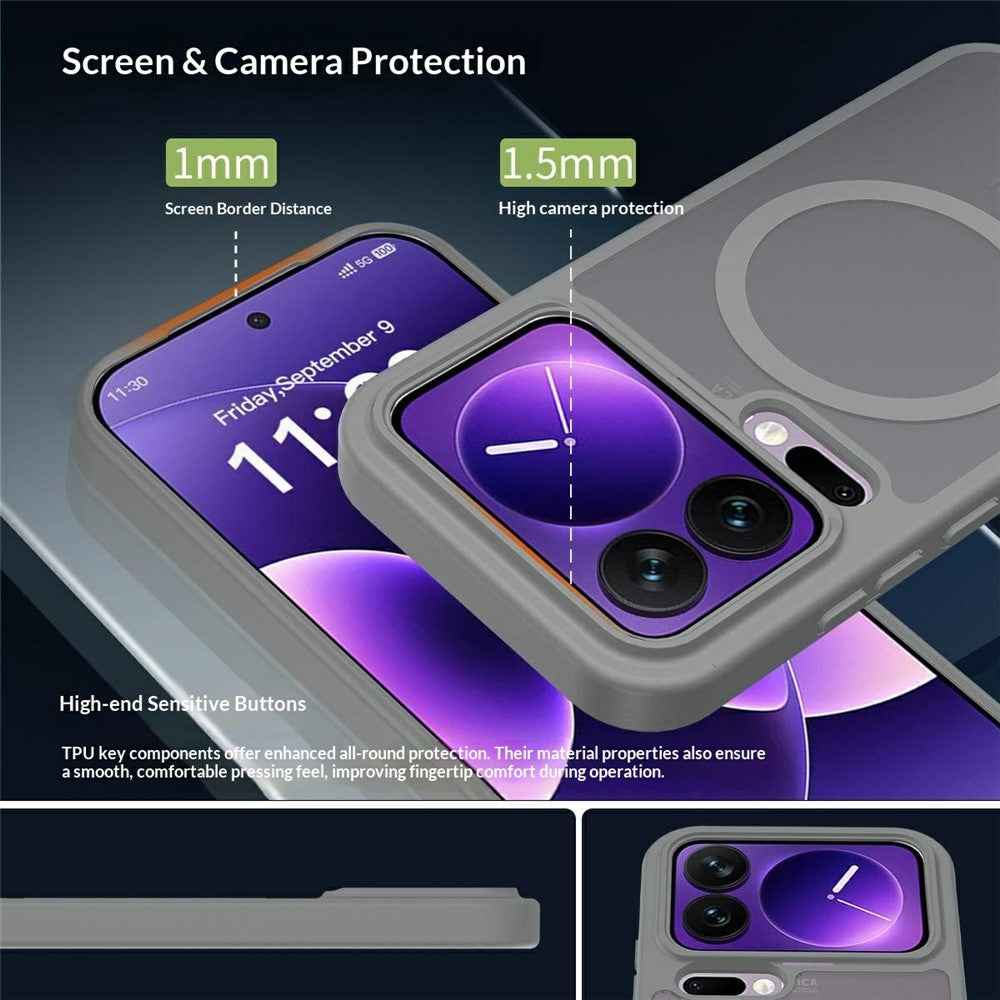 For Xiaomi 17 Pro Magnetic Phone Case Matte Finish TPU PC Shockproof Phone Cover with Tempered Glass - Dark Grey