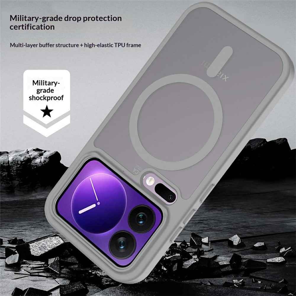 For Xiaomi 17 Pro Magnetic Phone Case Matte Finish TPU PC Shockproof Phone Cover with Tempered Glass - Dark Grey