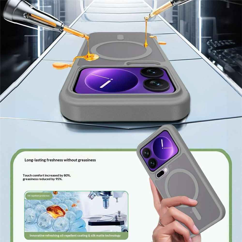 For Xiaomi 17 Pro Magnetic Phone Case Matte Finish TPU PC Shockproof Phone Cover with Tempered Glass - Dark Grey