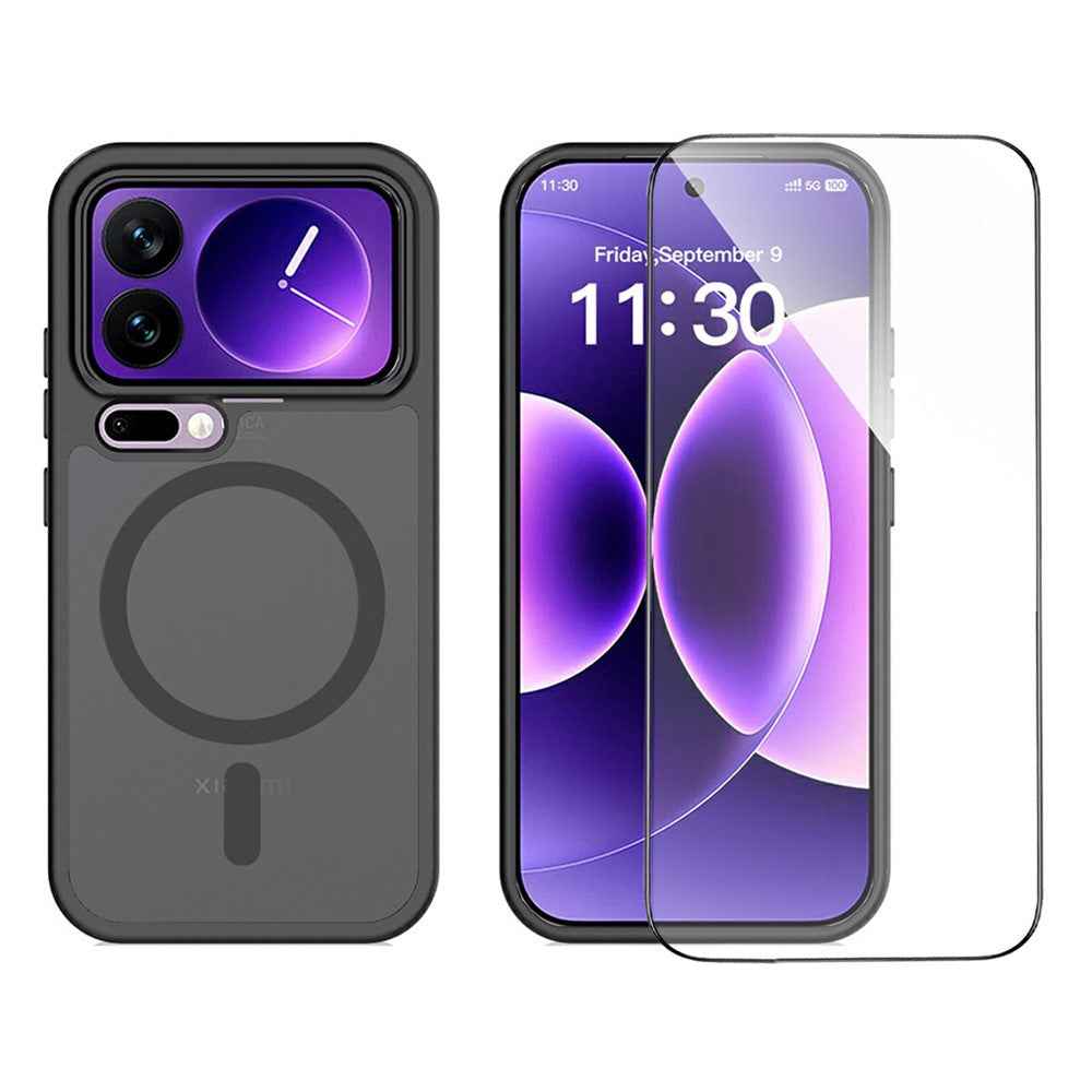 For Xiaomi 17 Pro Magnetic Phone Case Matte Finish TPU PC Shockproof Phone Cover with Tempered Glass - Blue
