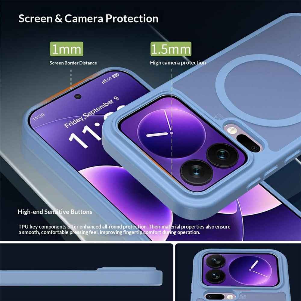 For Xiaomi 17 Pro Magnetic Phone Case Matte Finish TPU PC Shockproof Phone Cover with Tempered Glass - Blue