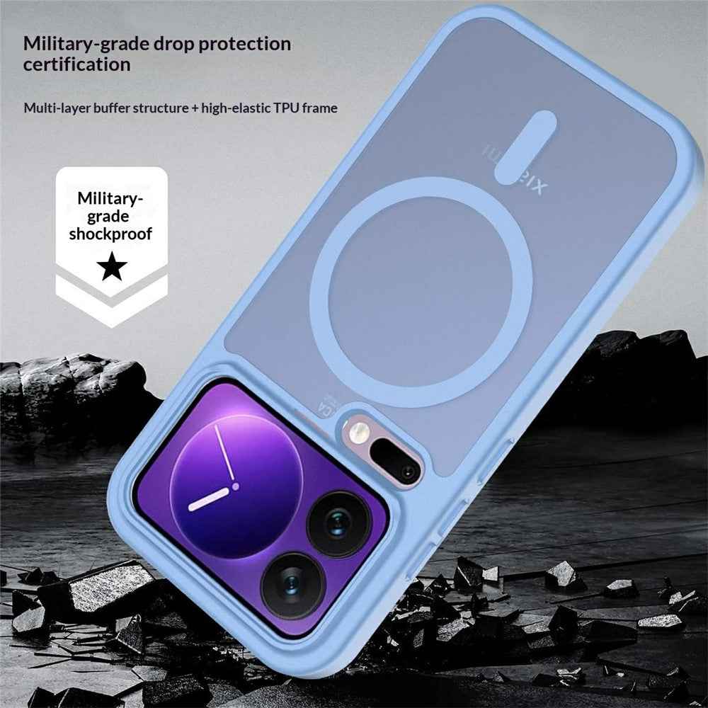 For Xiaomi 17 Pro Magnetic Phone Case Matte Finish TPU PC Shockproof Phone Cover with Tempered Glass - Blue