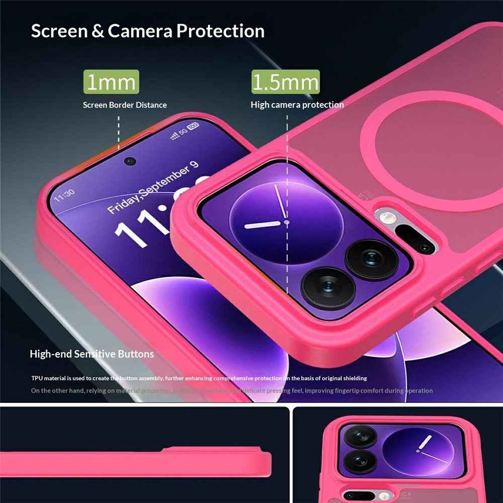 For Xiaomi 17 Pro Magnetic Phone Case Matte Finish TPU PC Shockproof Phone Cover with Tempered Glass - Rose