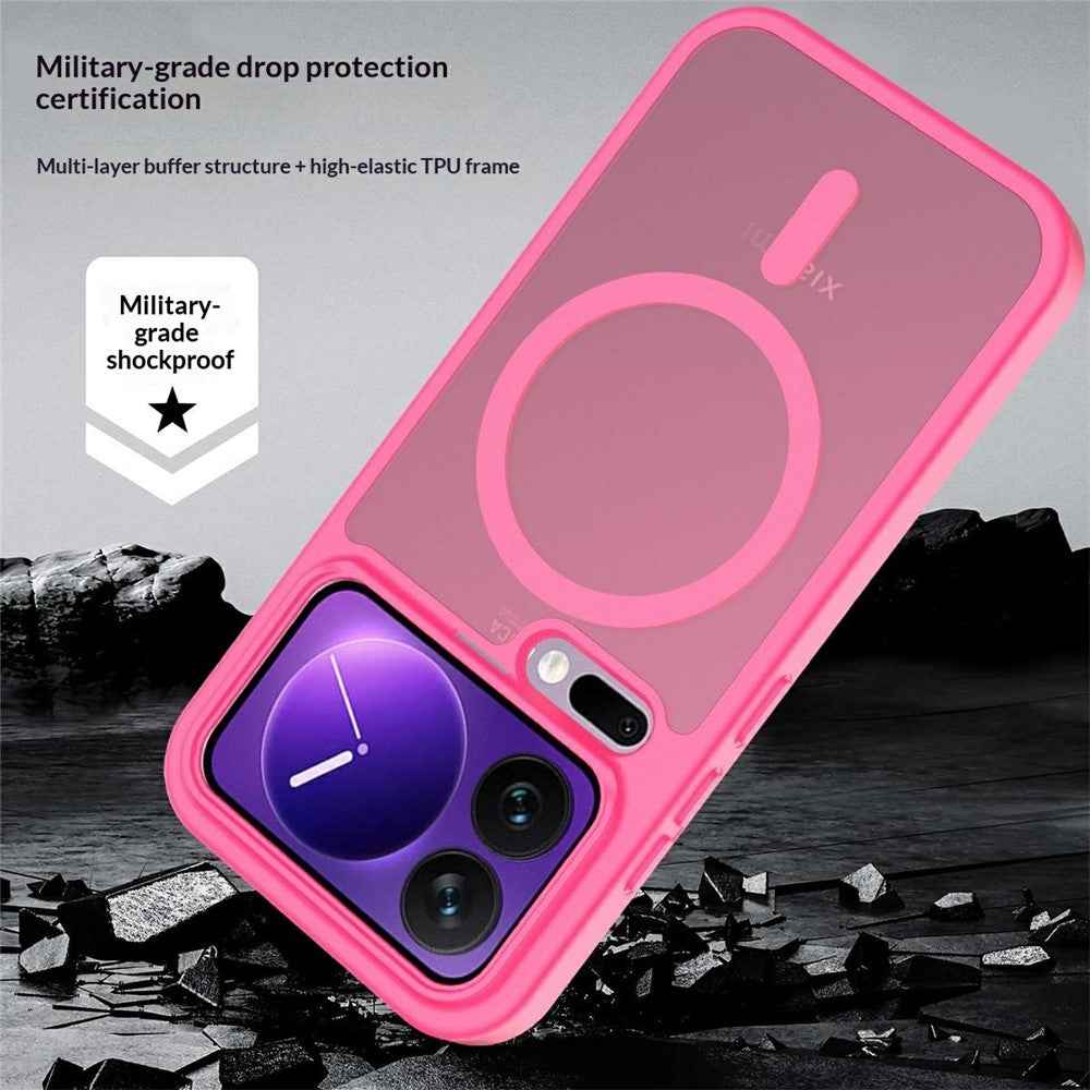 For Xiaomi 17 Pro Magnetic Phone Case Matte Finish TPU PC Shockproof Phone Cover with Tempered Glass - Rose