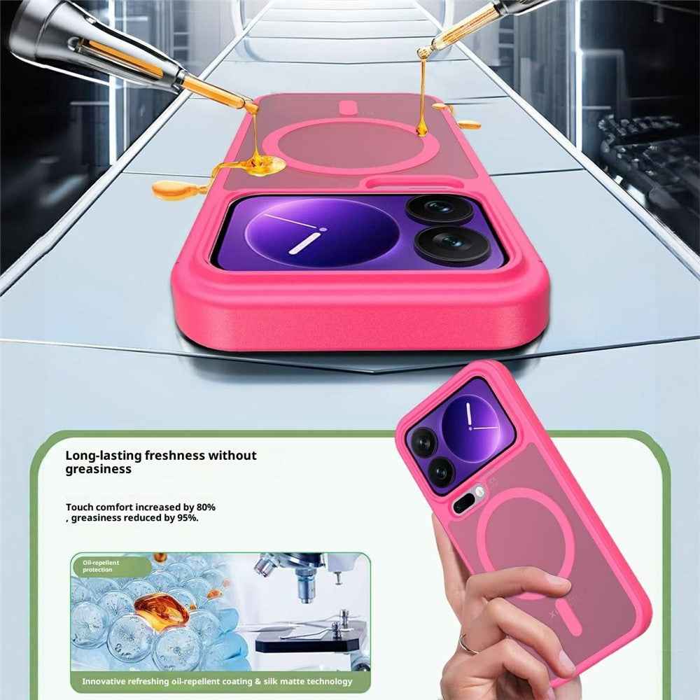 For Xiaomi 17 Pro Magnetic Phone Case Matte Finish TPU PC Shockproof Phone Cover with Tempered Glass - Rose