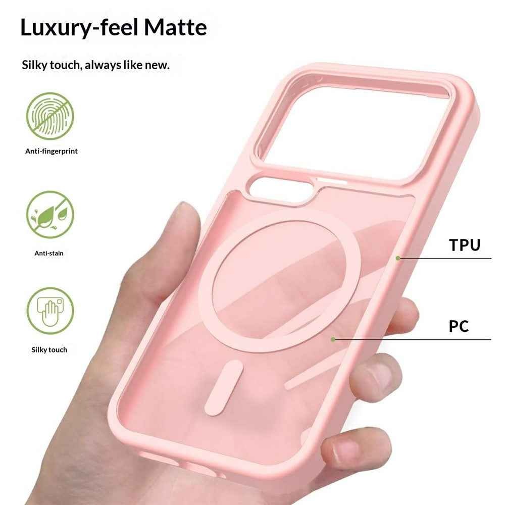 For Xiaomi 17 Pro Magnetic Phone Case Matte Finish TPU PC Shockproof Phone Cover with Tempered Glass - Light Pink