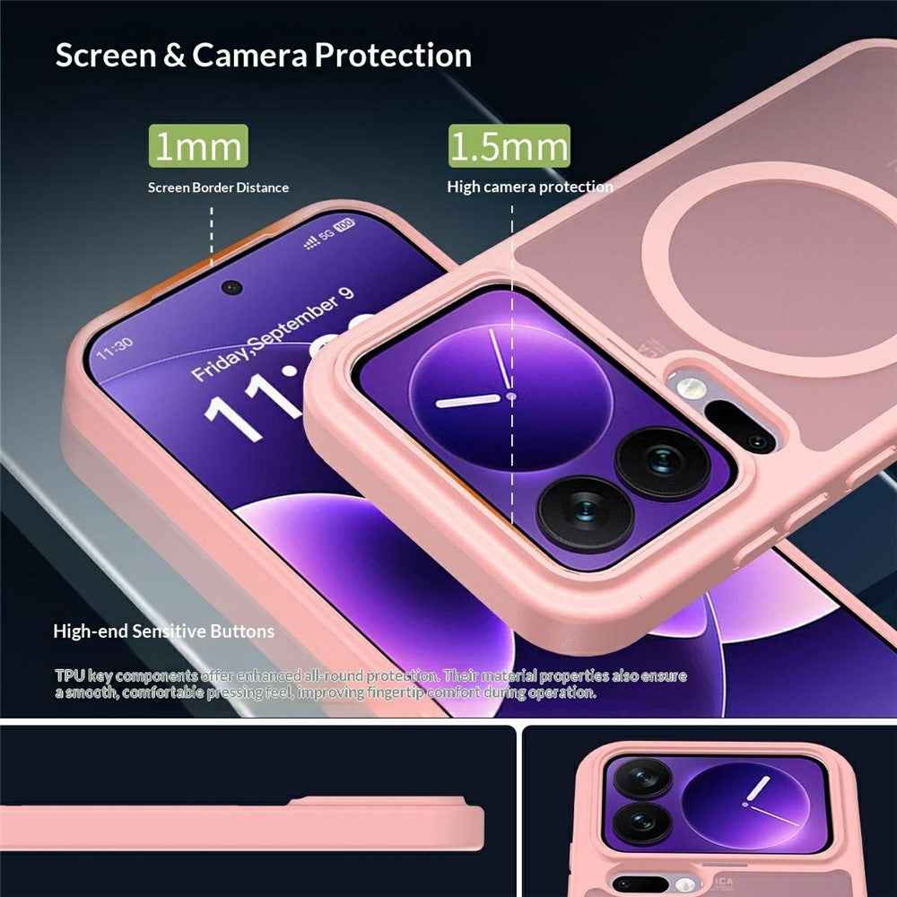 For Xiaomi 17 Pro Magnetic Phone Case Matte Finish TPU PC Shockproof Phone Cover with Tempered Glass - Light Pink