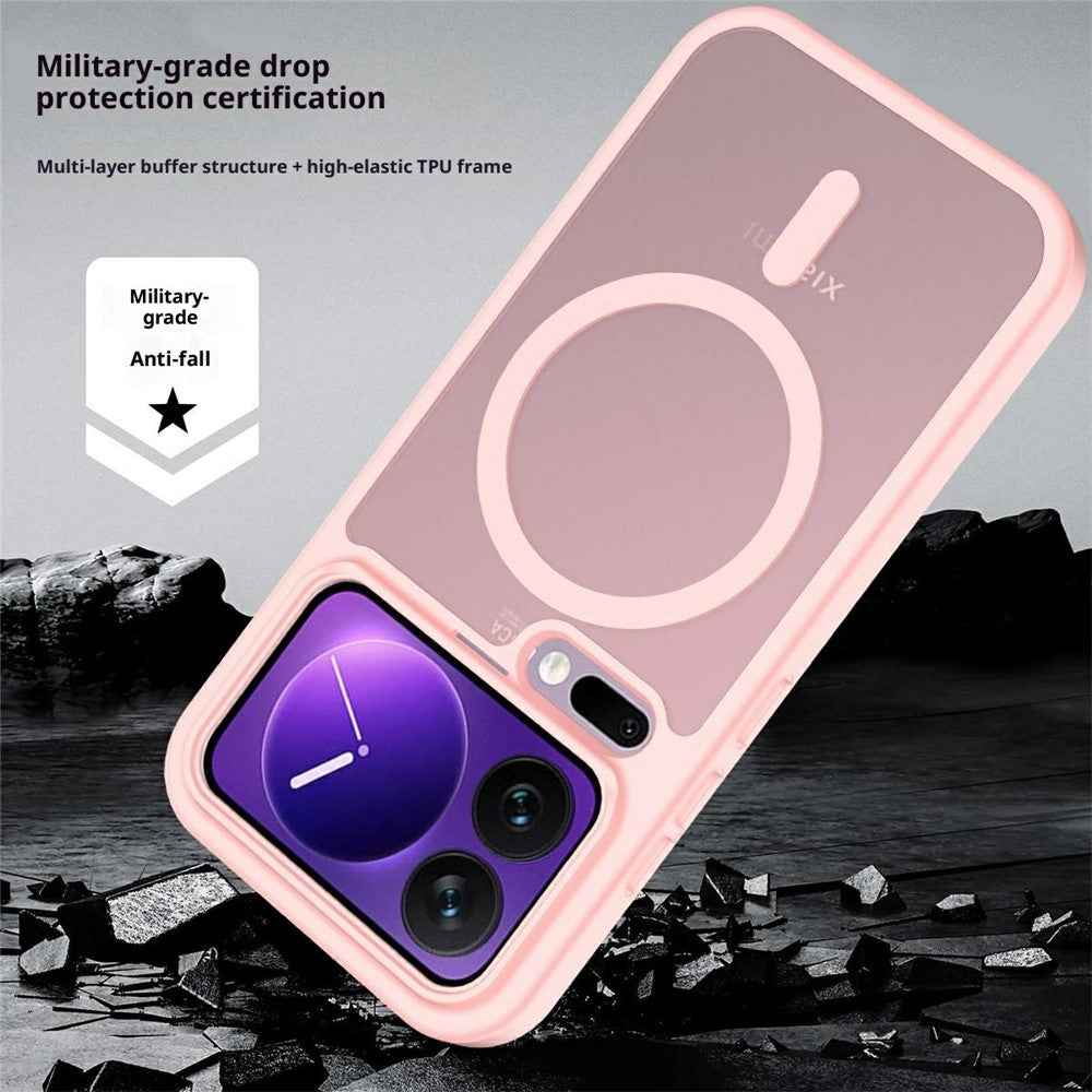 For Xiaomi 17 Pro Magnetic Phone Case Matte Finish TPU PC Shockproof Phone Cover with Tempered Glass - Light Pink