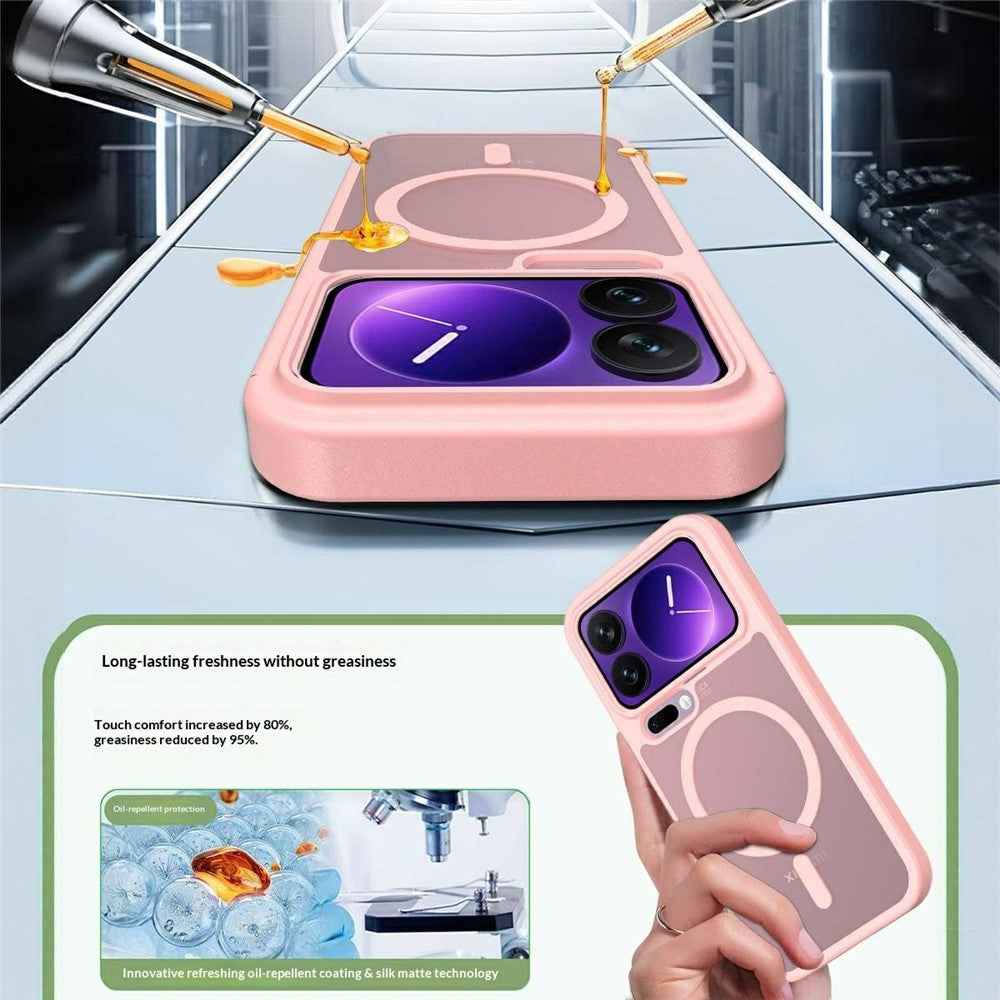 For Xiaomi 17 Pro Magnetic Phone Case Matte Finish TPU PC Shockproof Phone Cover with Tempered Glass - Light Pink