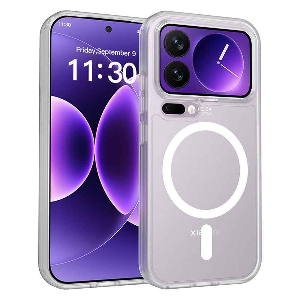 For Xiaomi 17 Pro Magnetic Phone Case Matte Finish TPU PC Shockproof Phone Cover with Tempered Glass - Transparent
