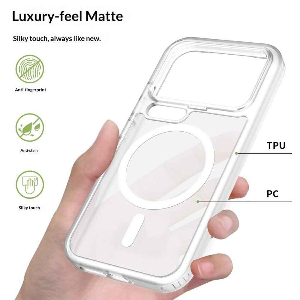 For Xiaomi 17 Pro Magnetic Phone Case Matte Finish TPU PC Shockproof Phone Cover with Tempered Glass - Transparent