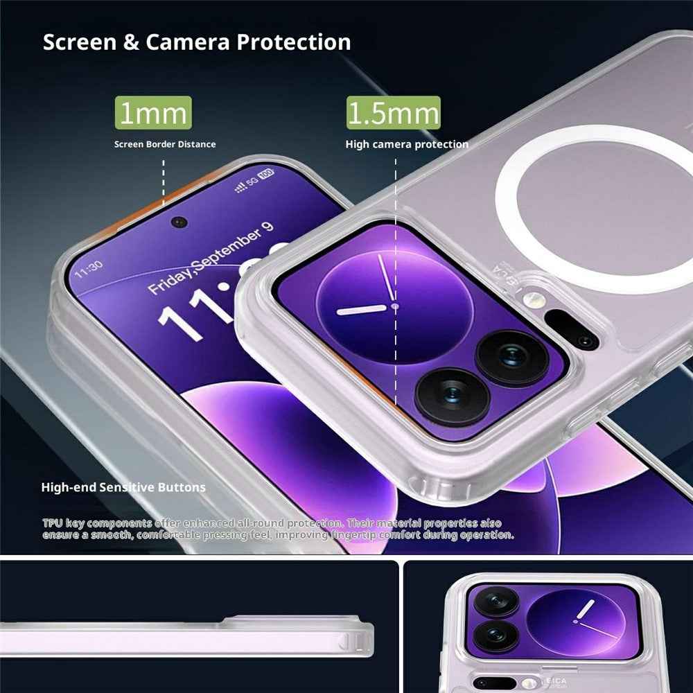 For Xiaomi 17 Pro Magnetic Phone Case Matte Finish TPU PC Shockproof Phone Cover with Tempered Glass - Transparent