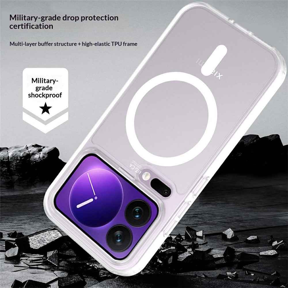 For Xiaomi 17 Pro Magnetic Phone Case Matte Finish TPU PC Shockproof Phone Cover with Tempered Glass - Transparent