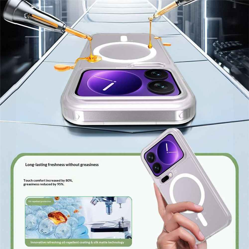 For Xiaomi 17 Pro Magnetic Phone Case Matte Finish TPU PC Shockproof Phone Cover with Tempered Glass - Transparent