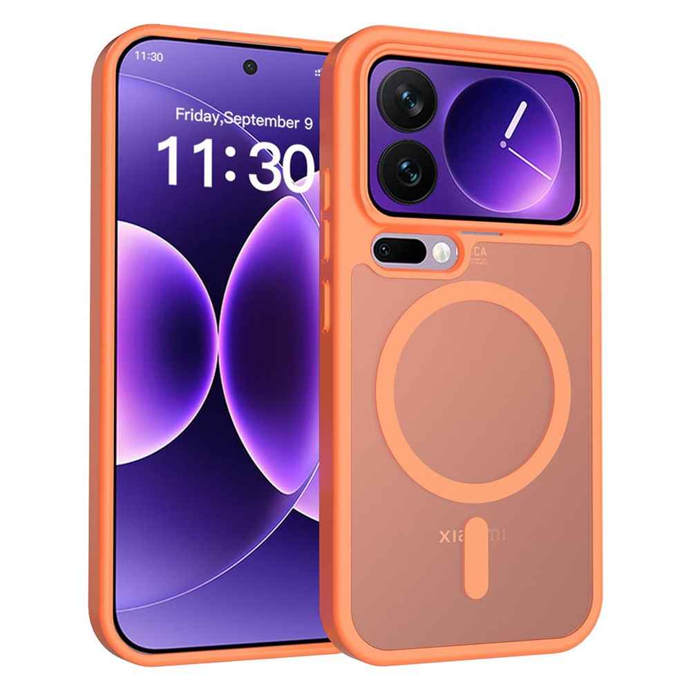 For Xiaomi 17 Pro Magnetic Phone Case Matte Finish TPU PC Shockproof Phone Cover with Tempered Glass - Orange