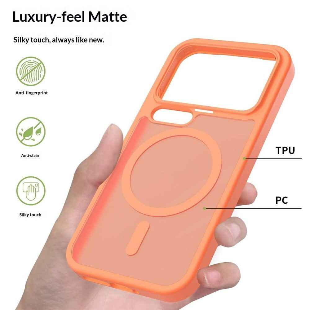 For Xiaomi 17 Pro Magnetic Phone Case Matte Finish TPU PC Shockproof Phone Cover with Tempered Glass - Orange