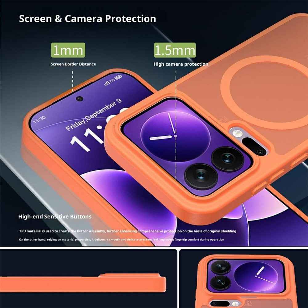 For Xiaomi 17 Pro Magnetic Phone Case Matte Finish TPU PC Shockproof Phone Cover with Tempered Glass - Orange