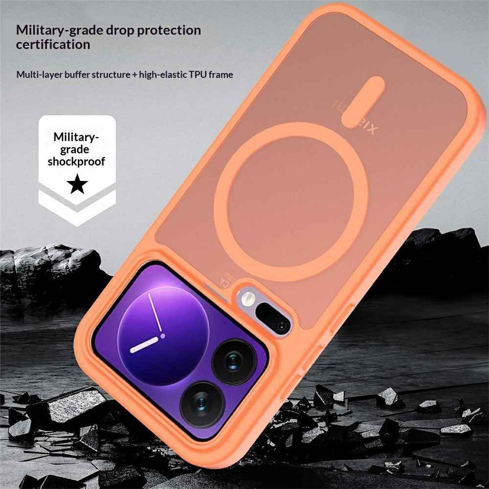 For Xiaomi 17 Pro Magnetic Phone Case Matte Finish TPU PC Shockproof Phone Cover with Tempered Glass - Orange