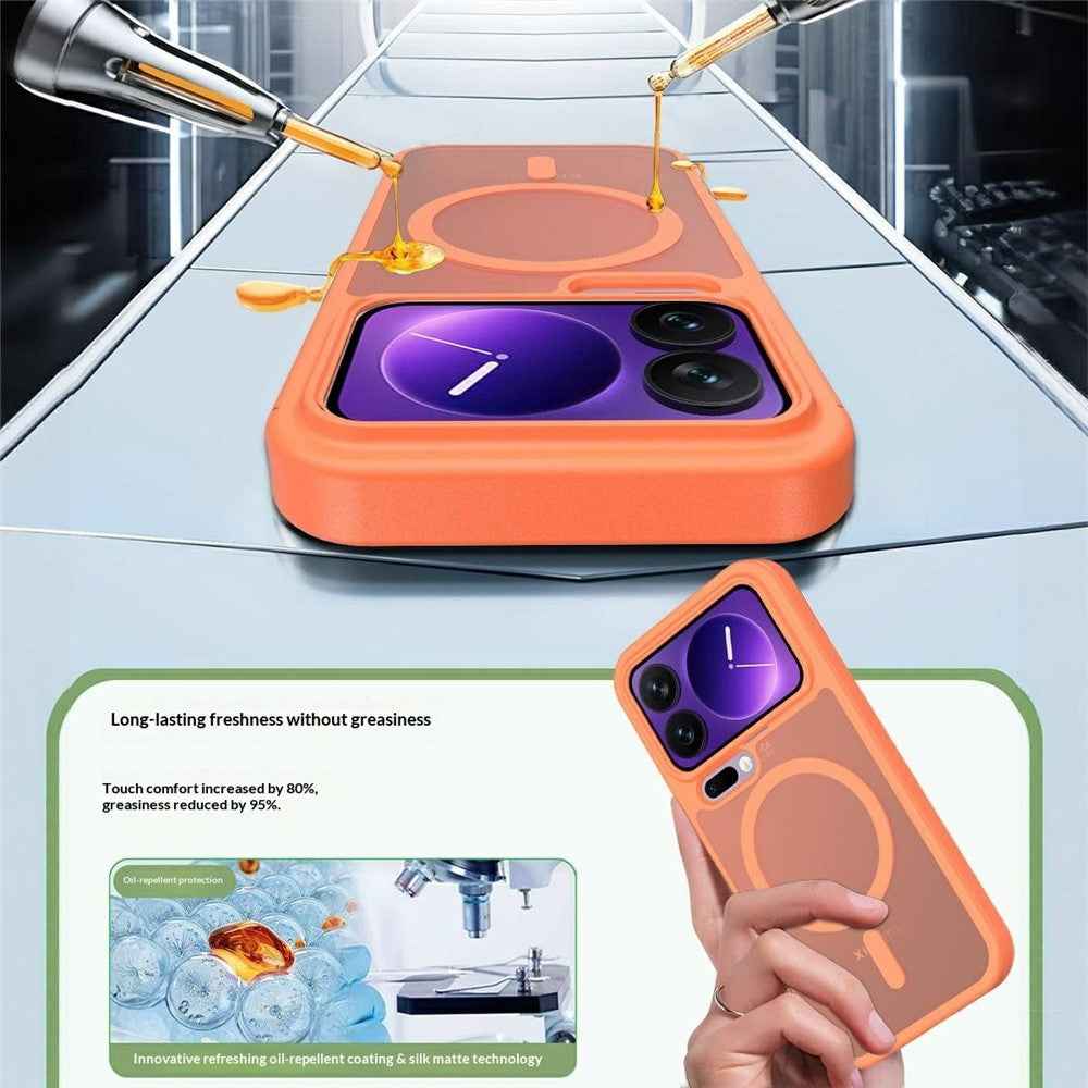 For Xiaomi 17 Pro Magnetic Phone Case Matte Finish TPU PC Shockproof Phone Cover with Tempered Glass - Orange