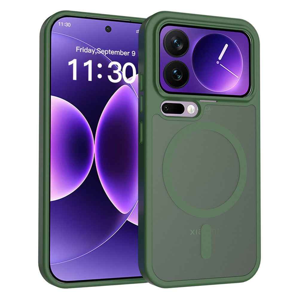 For Xiaomi 17 Pro Magnetic Phone Case Matte Finish TPU PC Shockproof Phone Cover with Tempered Glass - Blackish Green