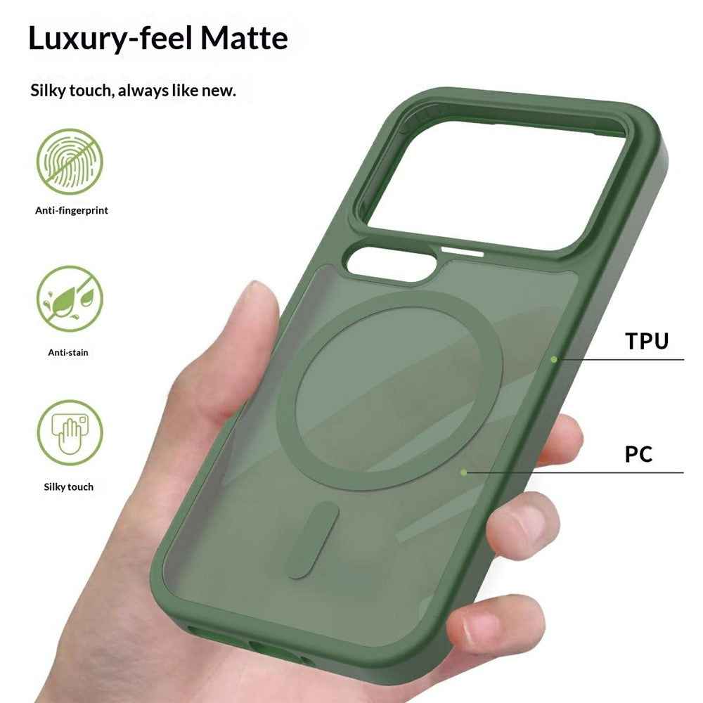 For Xiaomi 17 Pro Magnetic Phone Case Matte Finish TPU PC Shockproof Phone Cover with Tempered Glass - Blackish Green