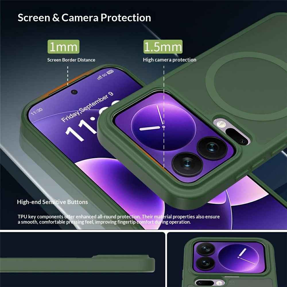 For Xiaomi 17 Pro Magnetic Phone Case Matte Finish TPU PC Shockproof Phone Cover with Tempered Glass - Blackish Green