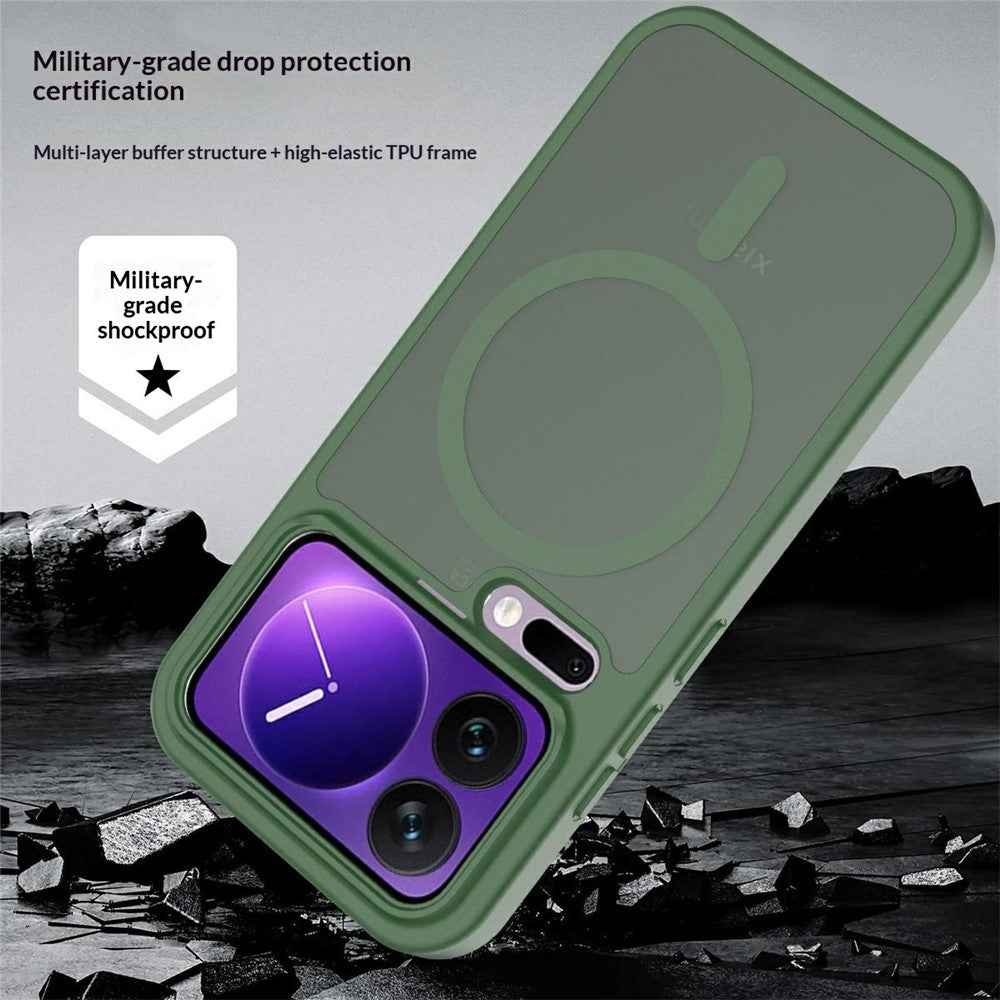 For Xiaomi 17 Pro Magnetic Phone Case Matte Finish TPU PC Shockproof Phone Cover with Tempered Glass - Blackish Green