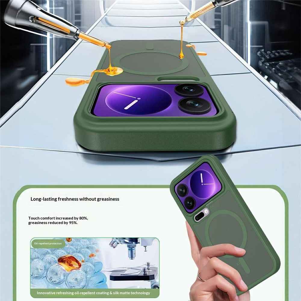 For Xiaomi 17 Pro Magnetic Phone Case Matte Finish TPU PC Shockproof Phone Cover with Tempered Glass - Blackish Green