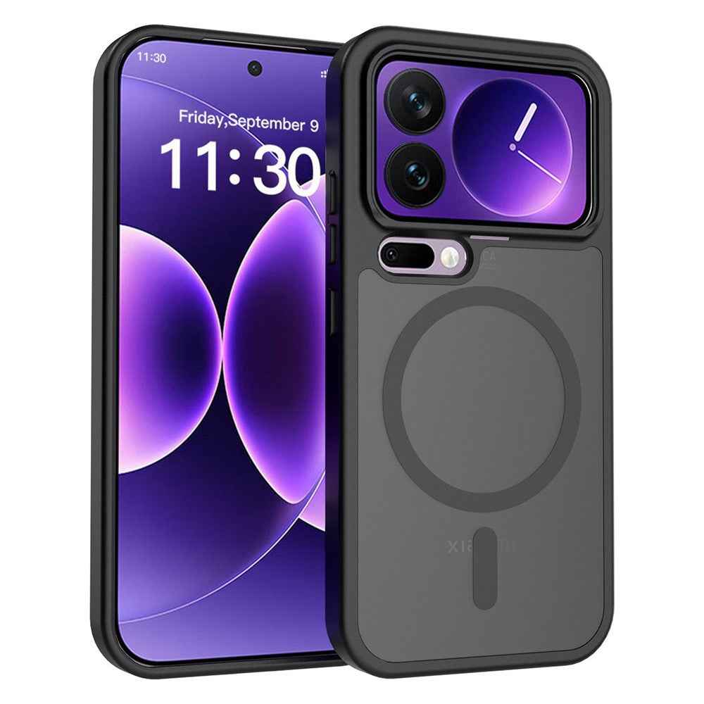For Xiaomi 17 Pro Magnetic Phone Case Matte Finish TPU PC Shockproof Phone Cover with Tempered Glass - Black